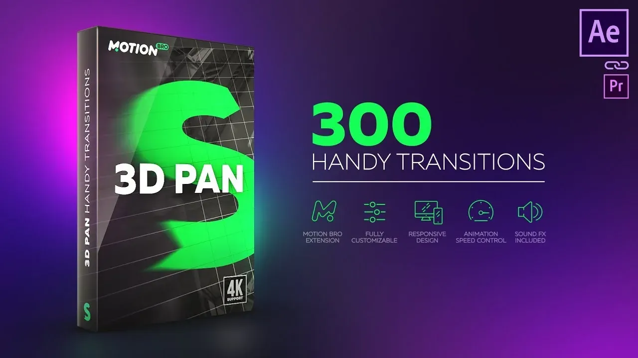 پریست 3D Pan Transitions در پکیج موشن برو