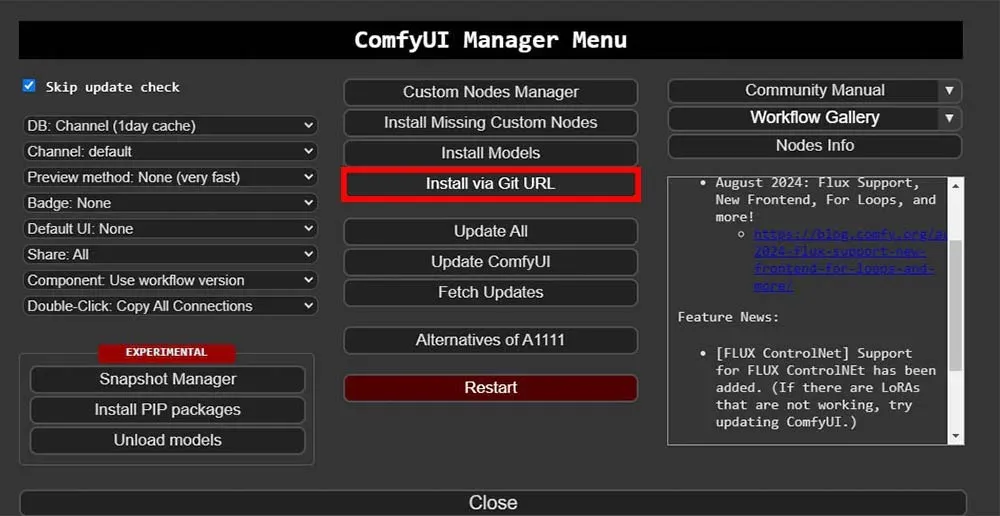 ComfyUI manager menu
