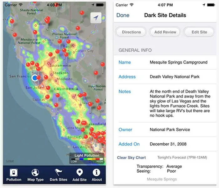 Dark Sky Finder برای عکاسی از کهکشان راه شیری.