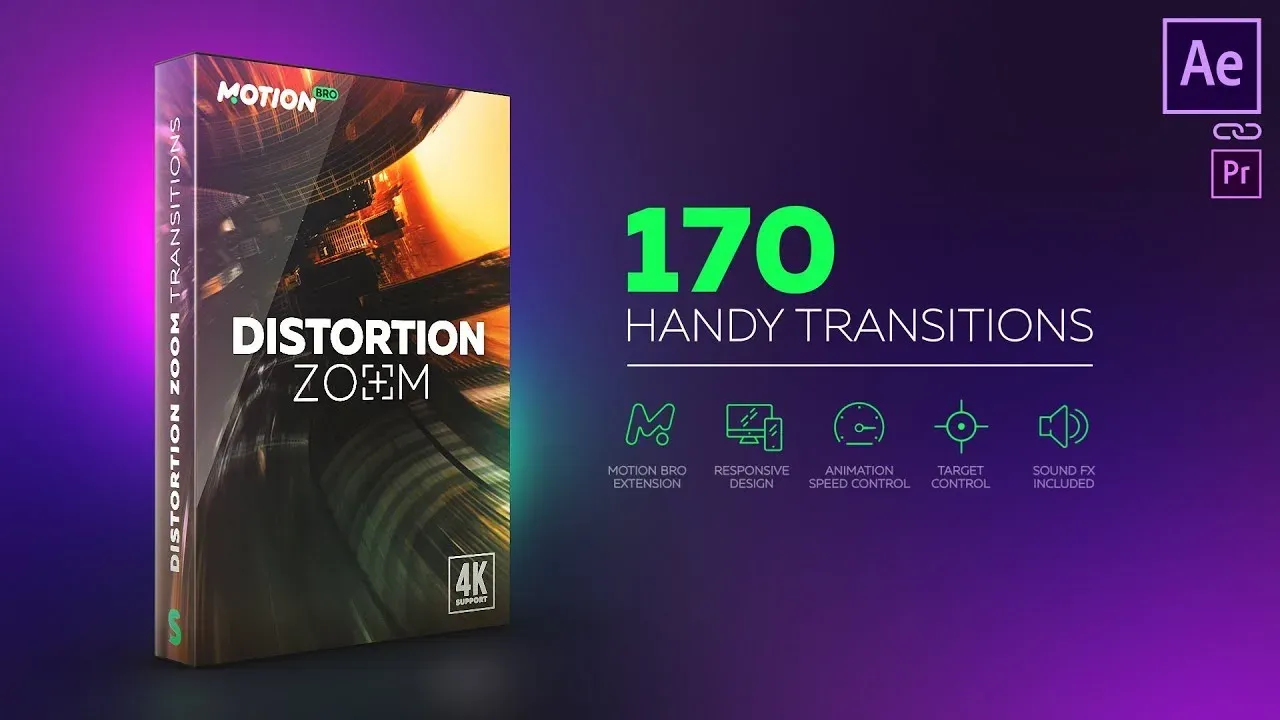 پریست Distortion Zoom Transitions در پکیج موشن برو