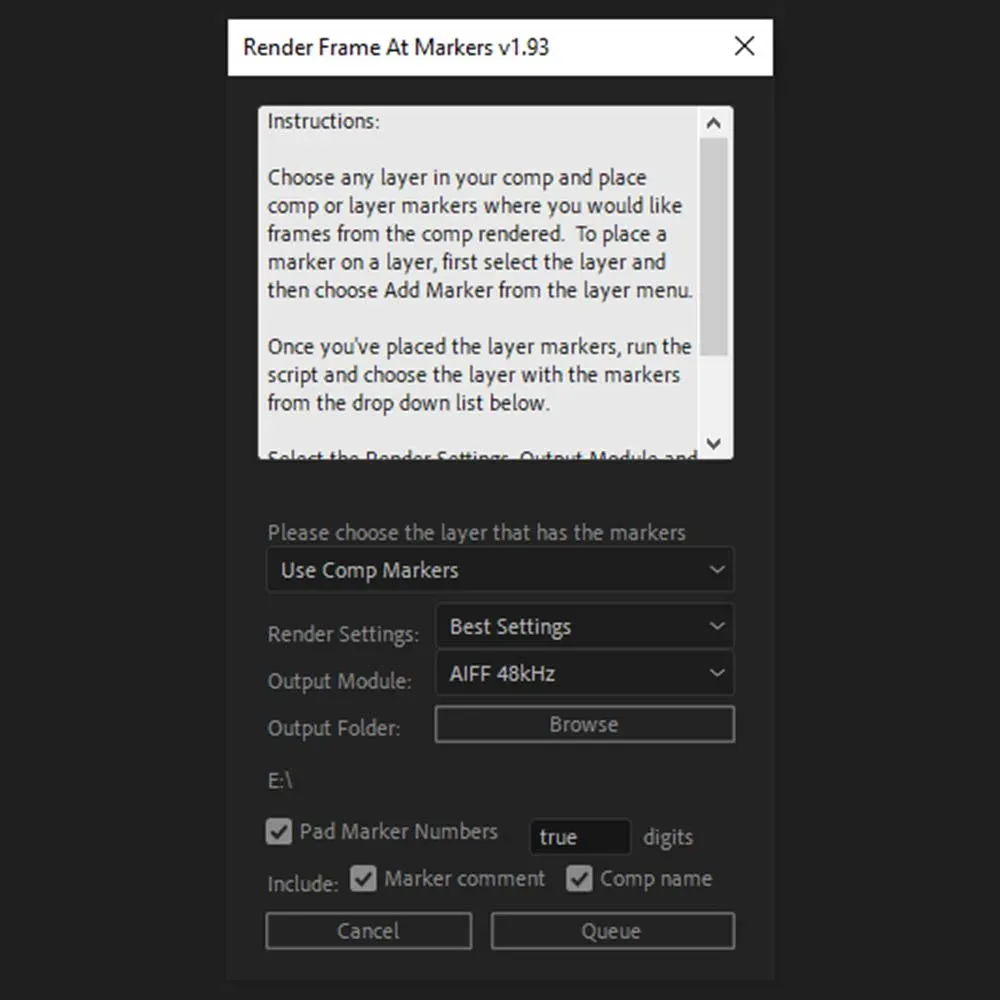 اسکریپت Render Frame At Markers v1.93