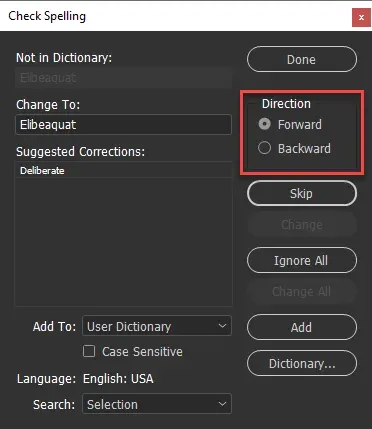 افزوده شدن بخش جهت (Direction) در پنل check spelling
