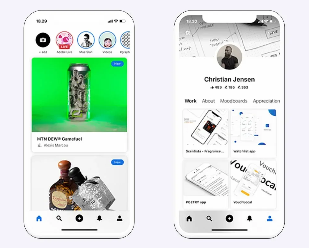 استفاده از اصول طراحی رابط کاربری موبایل در اپلیکیشن Behance