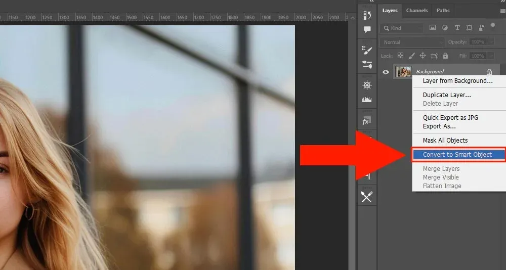انتخاب گزینه convert to smart object