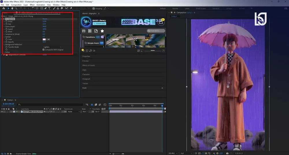 ایجاد باران در افترافکت
