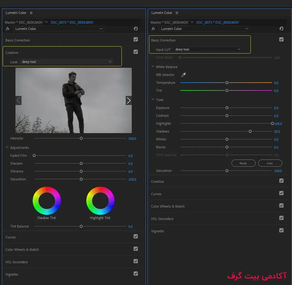 مقایسه lut یا look در پریمیر