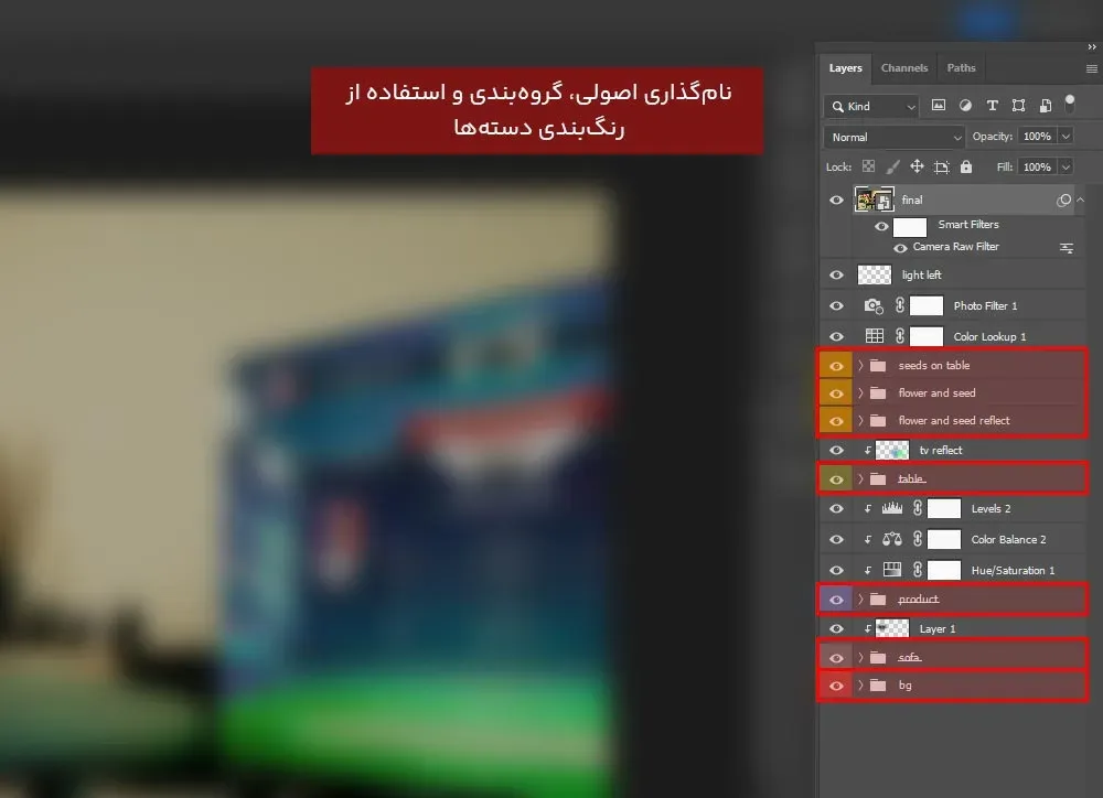 اسم‌گذاری و گروه‌بندی در مدیریت لایه‌ها در فتوشاپ