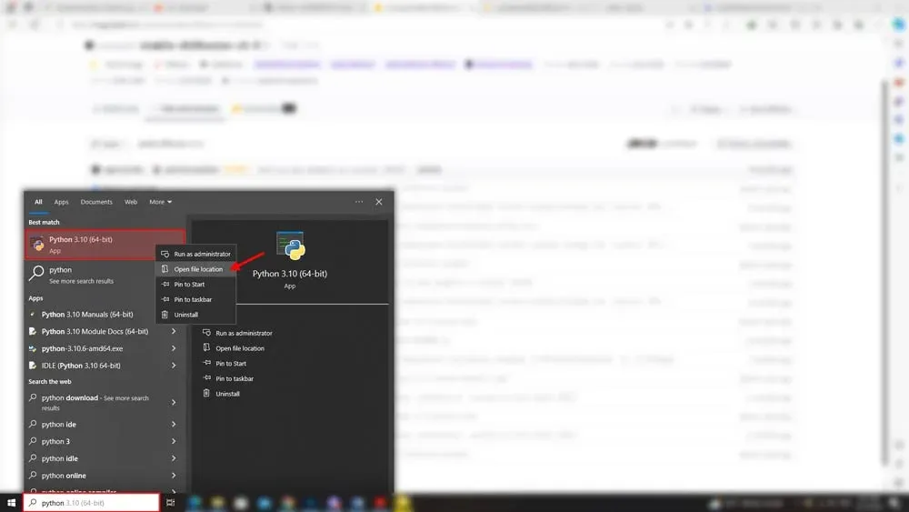 آموزش تصویری باز کردن محل نصب پایتون در ویندوز