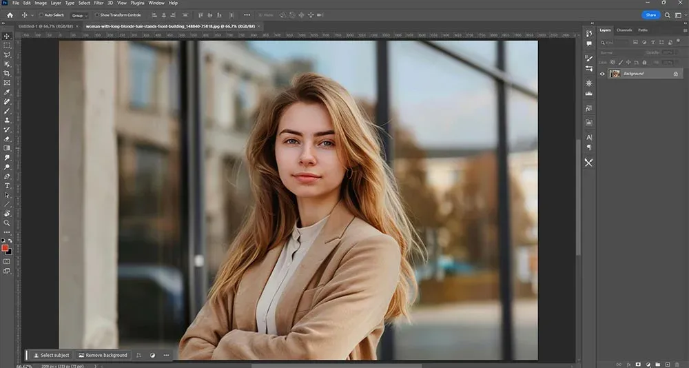 باز کردن عکس برای تغییر رنگ مو در فتوشاپ