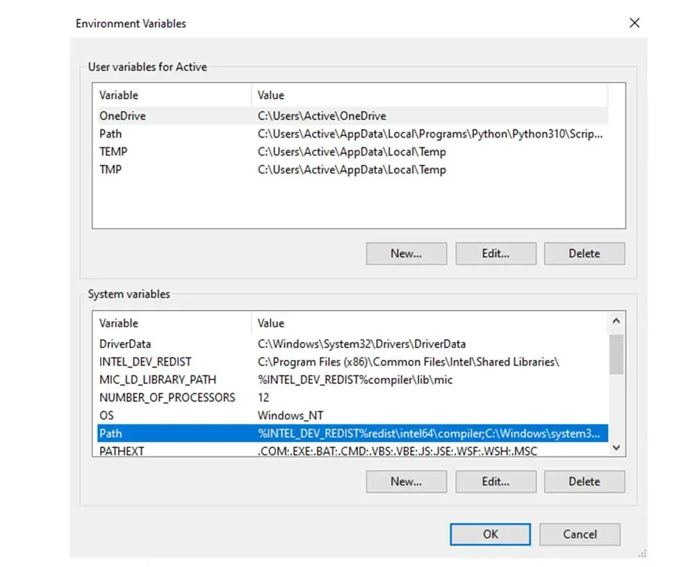 دابل کلیک بر گزینه Path در system variables