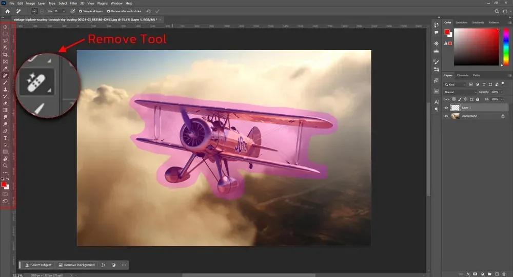 نحوه استفاده از ابزار remove tool